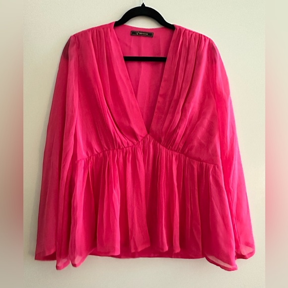 Pink custom made in Vietnam chiffon and silk blouse - Picture 1 of 6